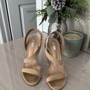 SCHUTZ Tan Suede Double-Strap Slingback Heels